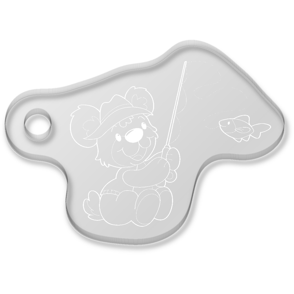 'Teddy Bear Fishing' Laser-Engraved Clear Shaped Acrylic Keyring / Keychain / Key Fob / Bag Tag (AK00007973)
