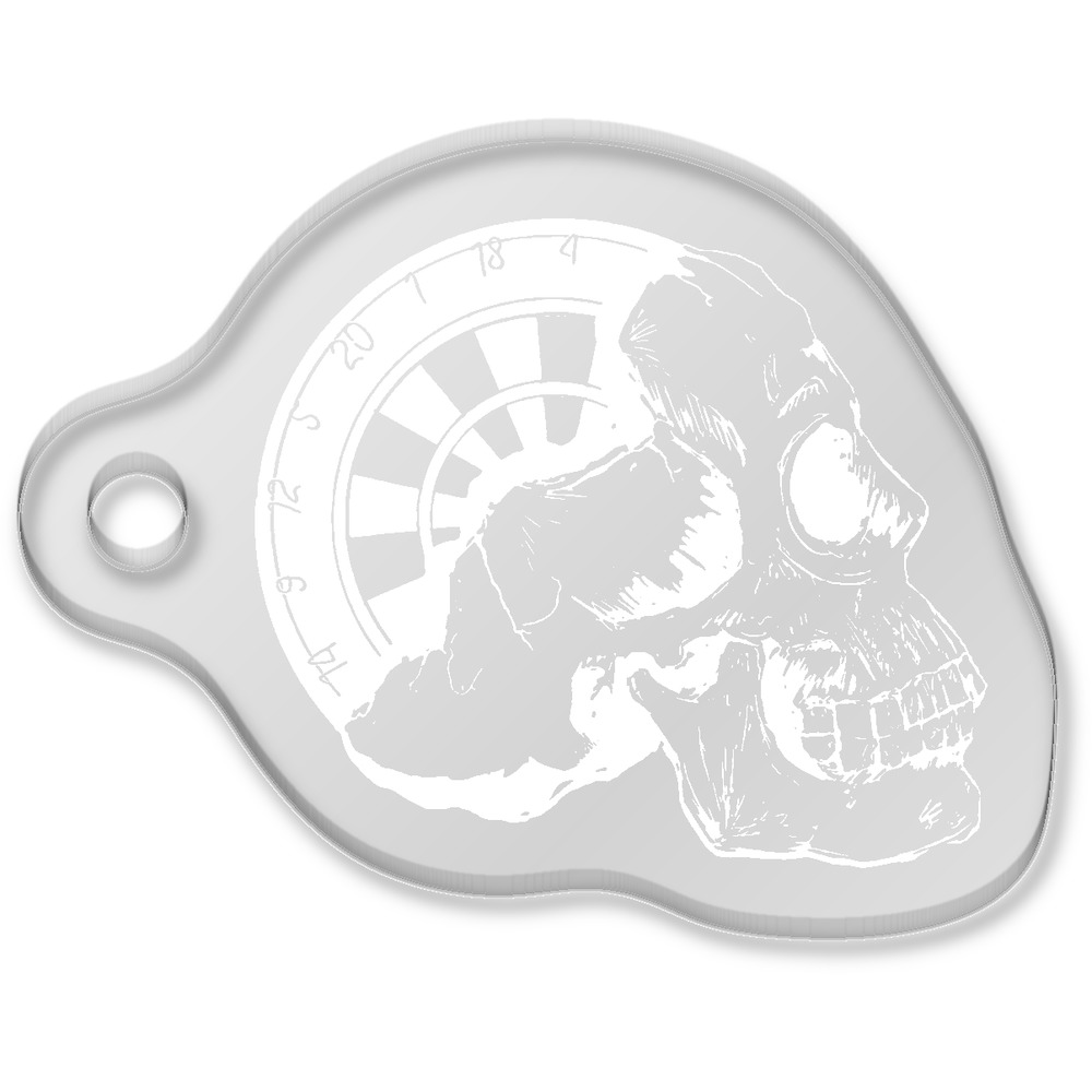 'Half Skull With Dartboard' Laser-Engraved Clear Shaped Acrylic Keyring / Keychain / Key Fob / Bag Tag (AK00013527)