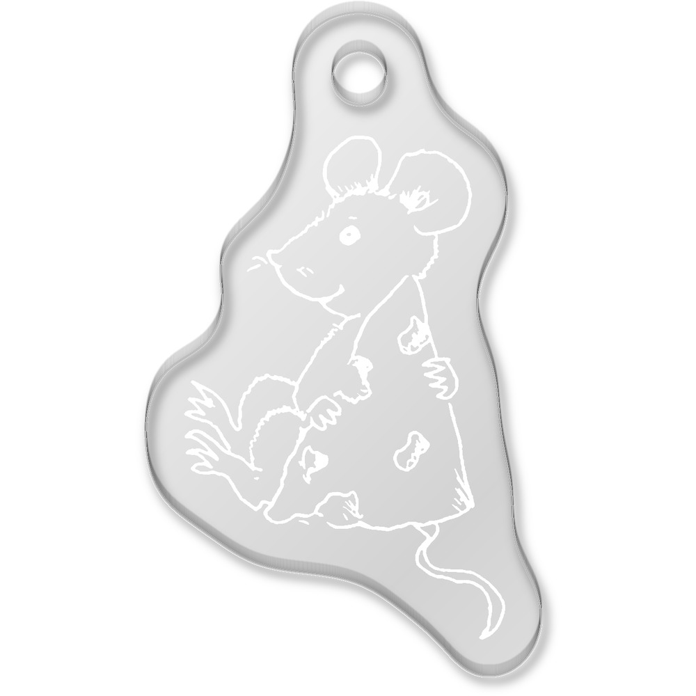 'Mouse With Cheese' Laser-Engraved Clear Shaped Acrylic Keyring / Keychain / Key Fob / Bag Tag (AK00014257)
