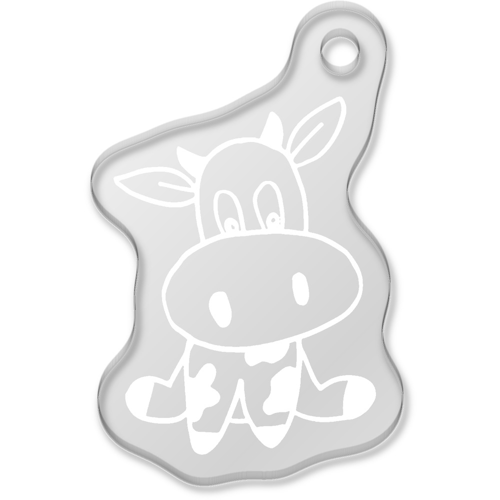 'Cute Cow' Laser-Engraved Clear Shaped Acrylic Keyring / Keychain / Key Fob / Bag Tag (AK00047837)