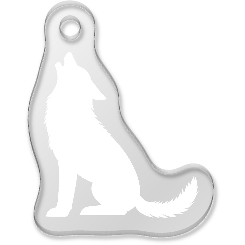 'wolf silhouette howling, black wolf, isolated' Laser-Engraved Clear Shaped Acrylic Keyring / Keychain / Key Fob / Bag Tag (AK00087621)