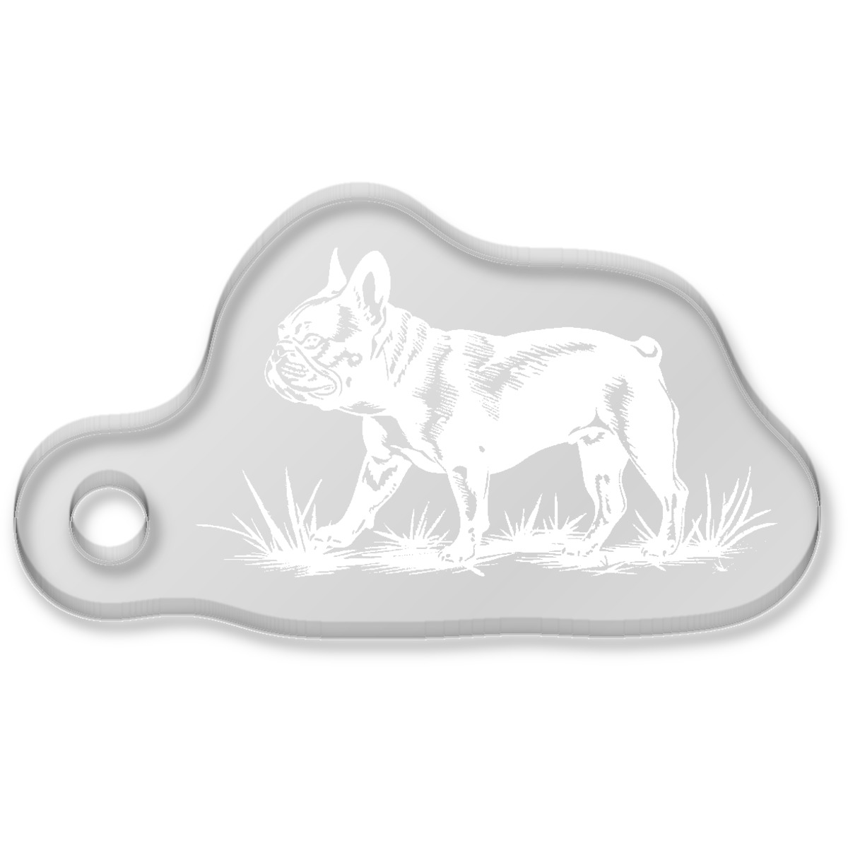 'French Bulldog Walking on Grass' Laser-Engraved Clear Shaped Acrylic Keyring / Keychain / Key Fob / Bag Tag (AK00088905)
