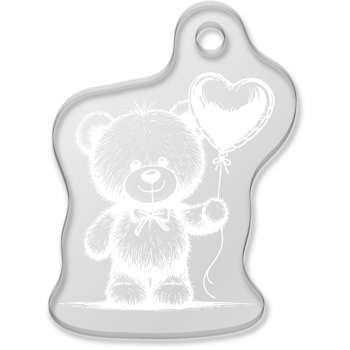 'Teddy Bear With Heart Balloon' Laser-Engraved Clear Shaped Acrylic Keyring / Keychain / Key Fob / Bag Tag (AK00088969)