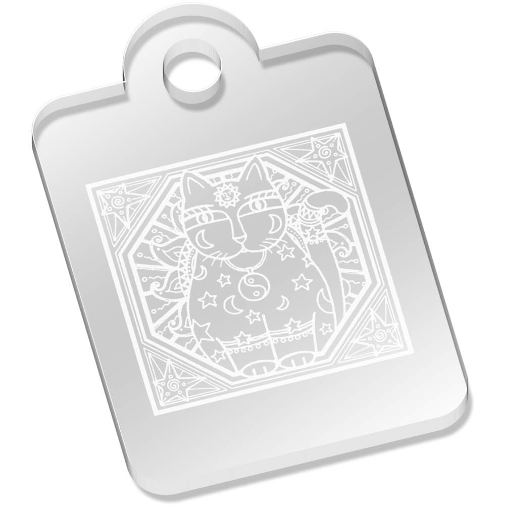 'Celestial Cat Motif' Laser-Engraved Clear Acrylic Keyring / Keychain / Key Fob / Bag Tag (AK00005425)