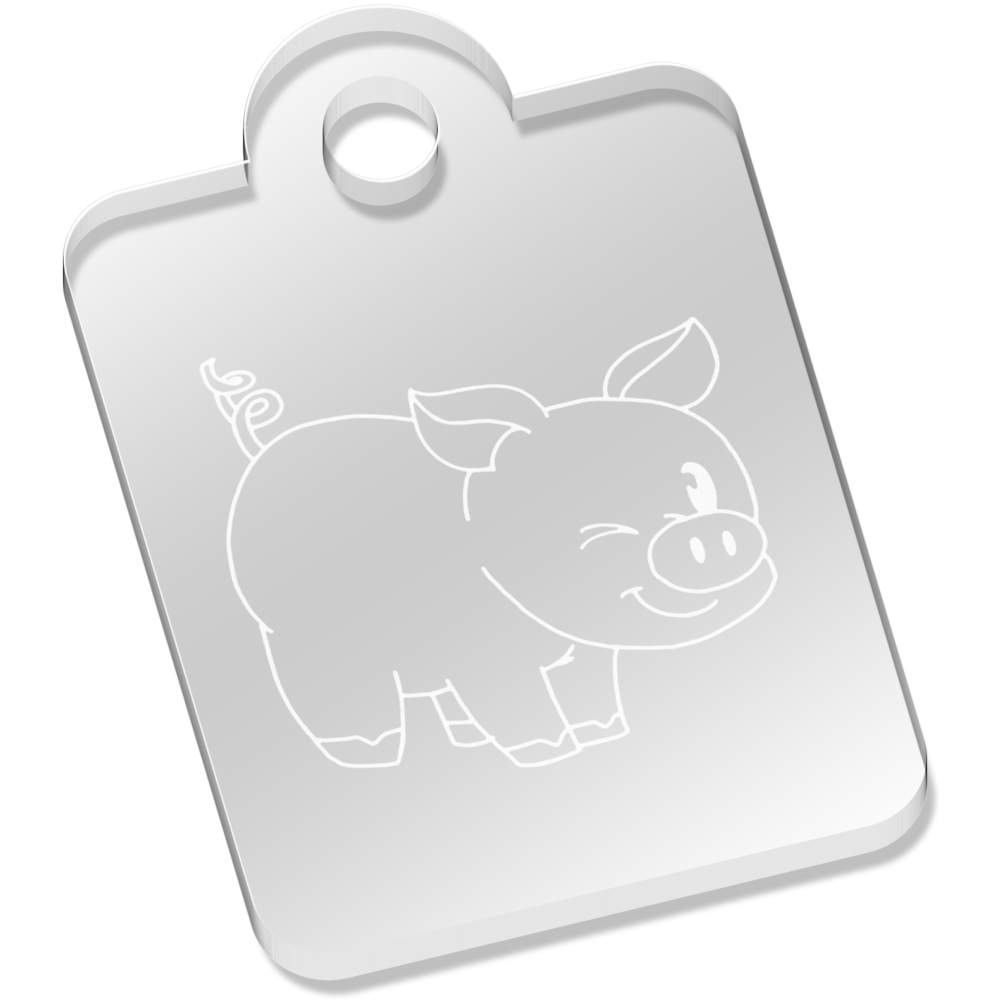 'Winking Pig' Laser-Engraved Clear Acrylic Keyring / Keychain (AK016535)