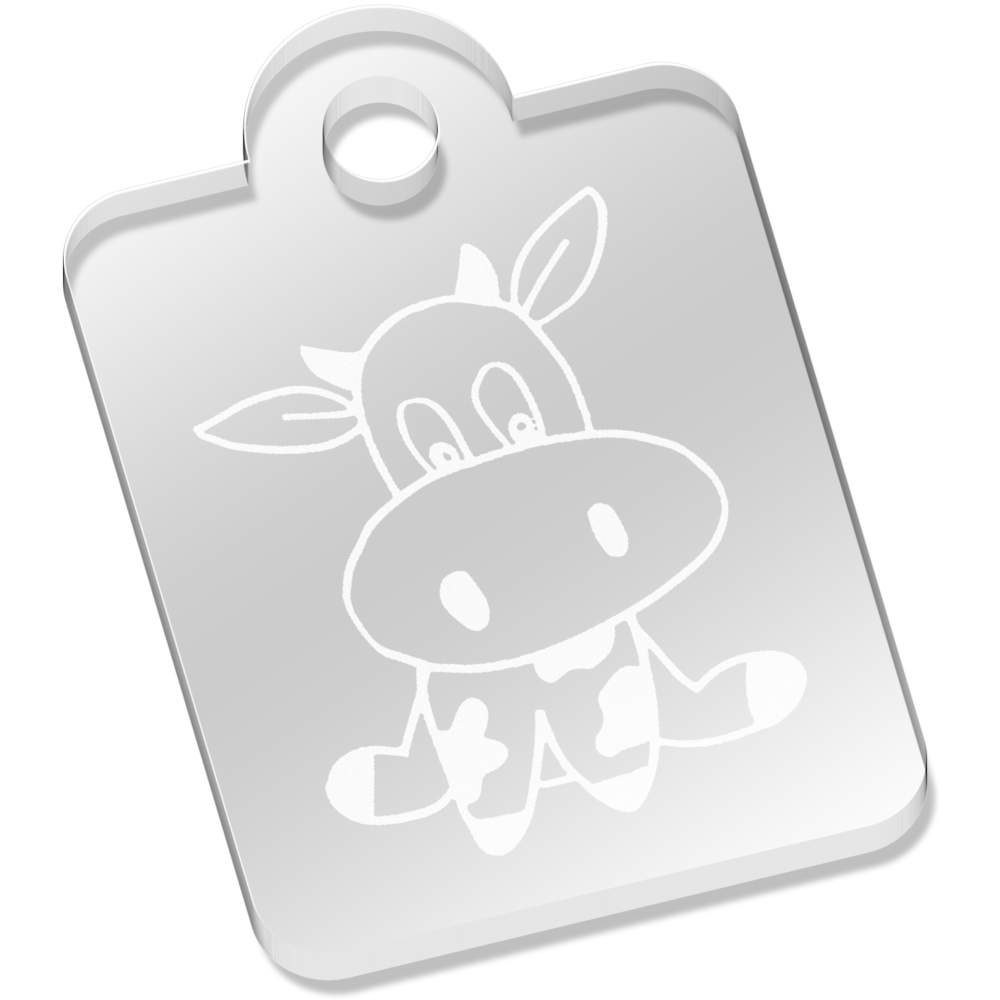 'Cute Cow' Laser-Engraved Clear Acrylic Keyring / Keychain (AK019740)
