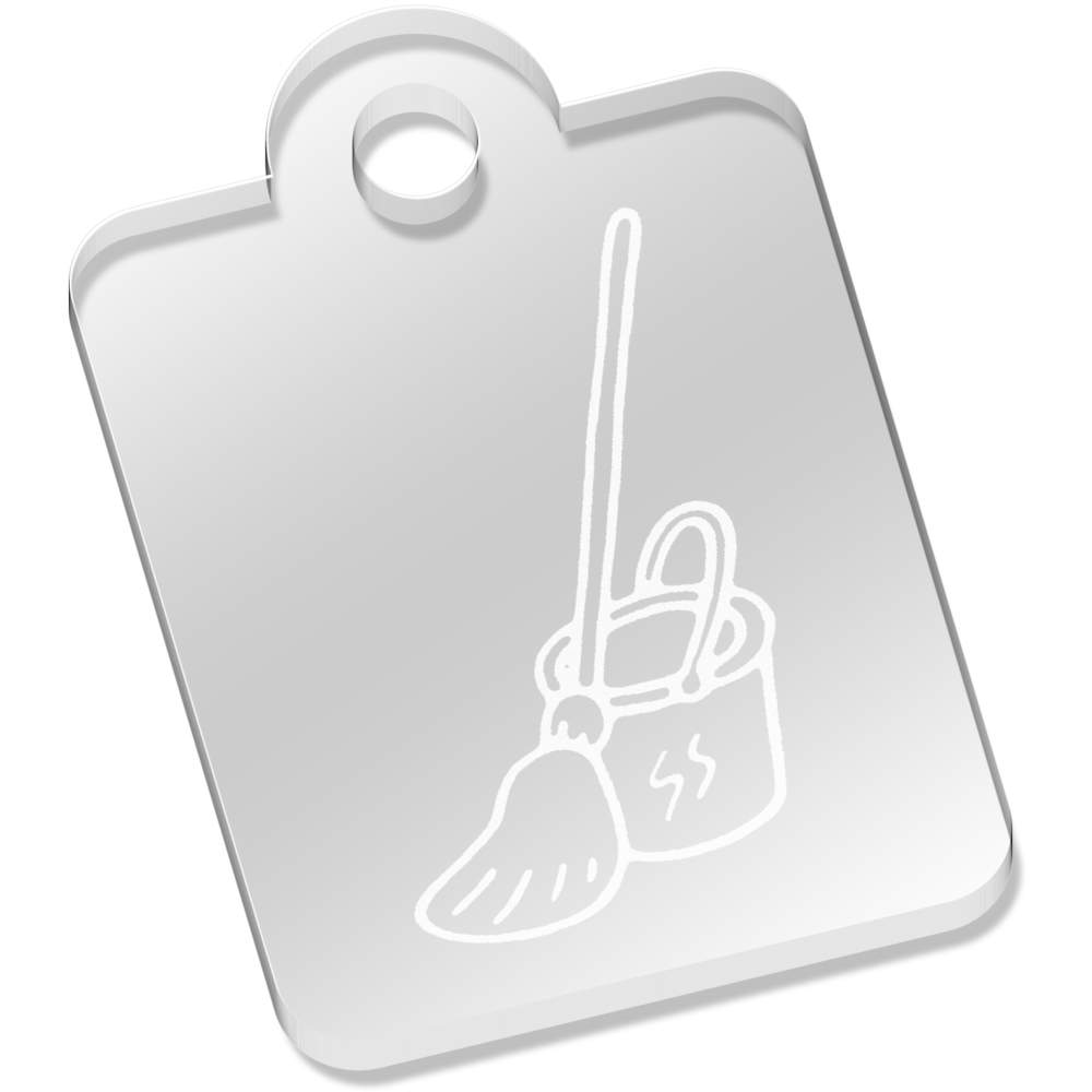 'Mop & Bucket' Laser-Engraved Clear Acrylic Keyring / Keychain (AK019775)