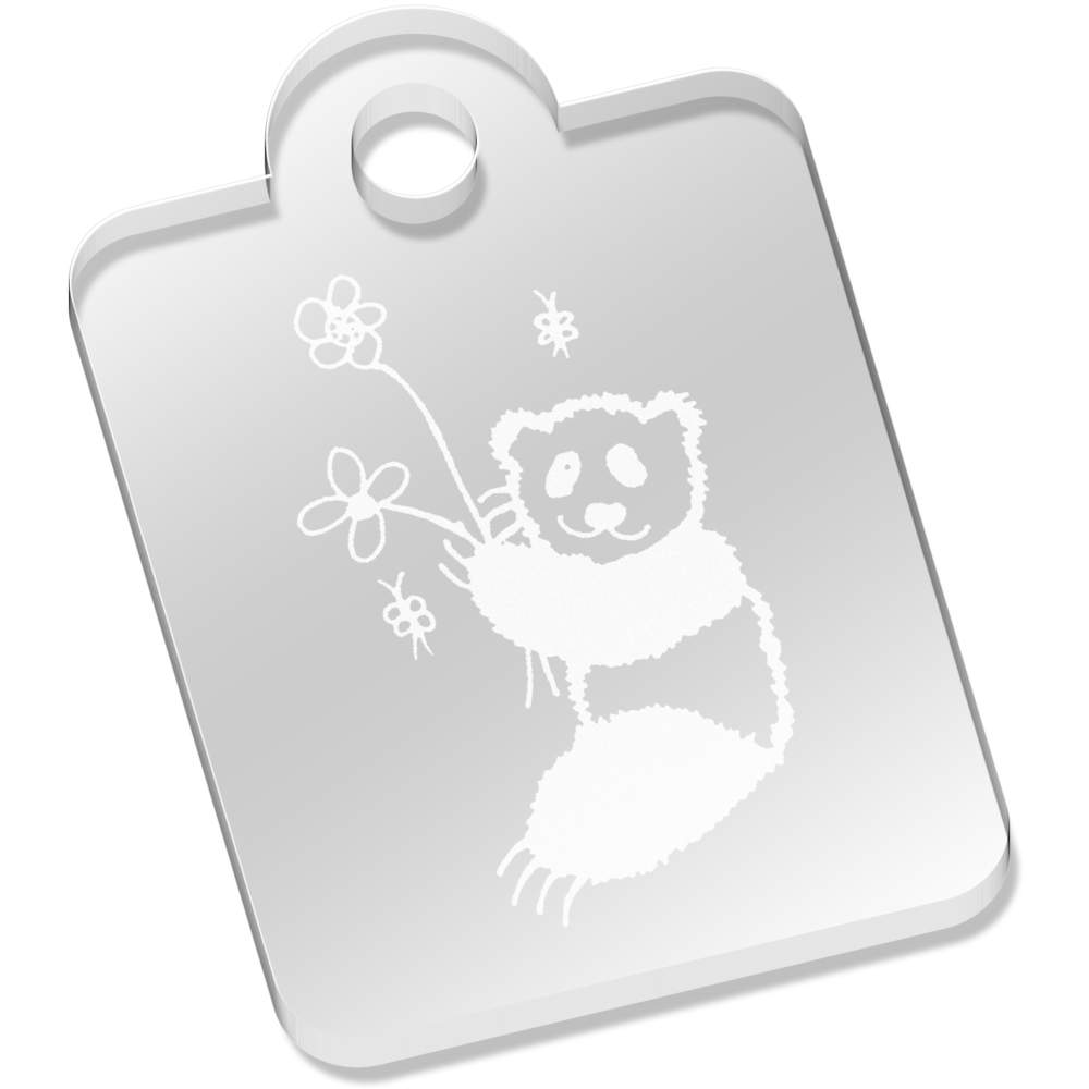 'Panda Holding Flowers' Laser-Engraved Clear Acrylic Keyring / Keychain / Key Fob / Bag Tag (AK00075932)