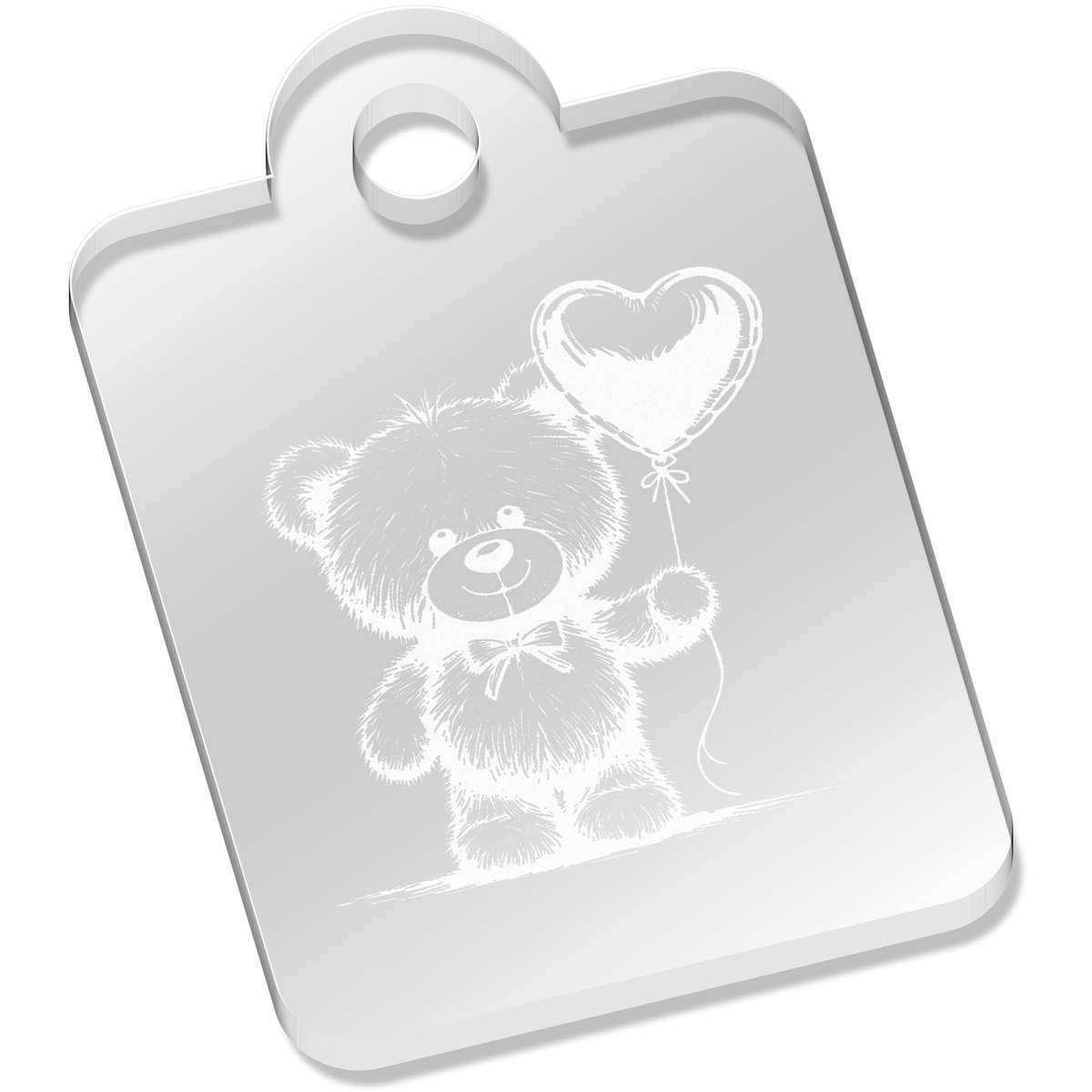 'Teddy Bear With Heart Balloon' Laser-Engraved Clear Acrylic Keyring / Keychain (AK052737)