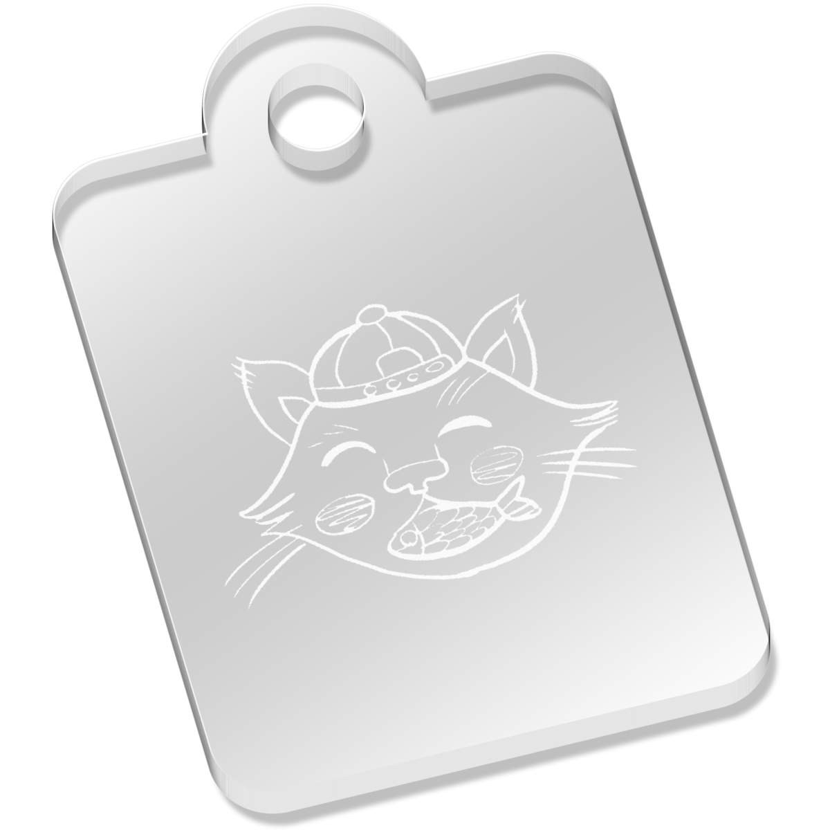 'Cartoon Cat Eating A Fish Cute ' Laser-Engraved Clear Acrylic Keyring / Keychain / Key Fob / Bag Tag (AK00089386)