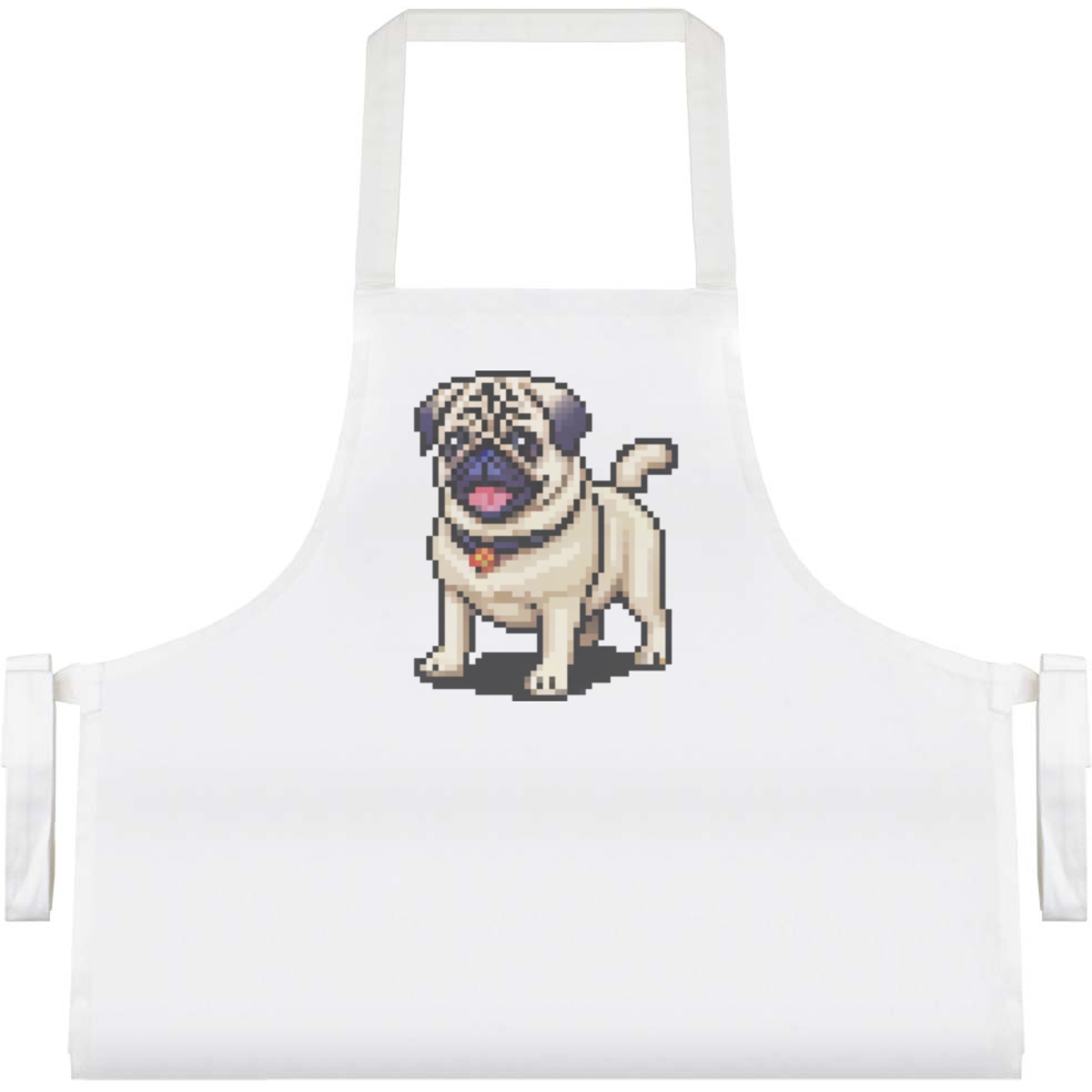 'Happy Pixel Art Pug' Unisex Cooking Apron - White - Unisex Kitchen Bib for Baking, Barbecues, Crafts and Gifts (AP00062552)