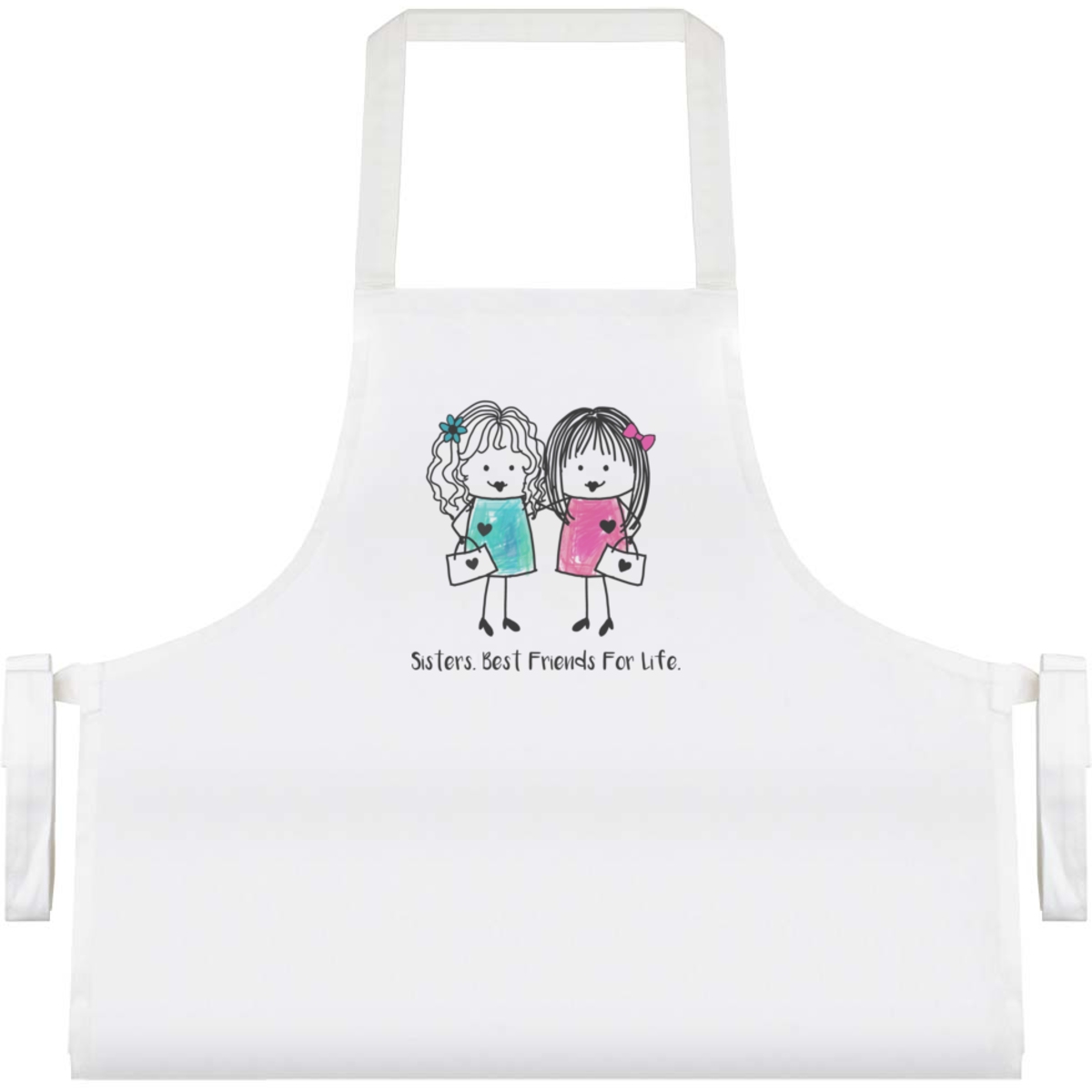 'Sisters, Friends For Life' Unisex Cooking Apron - White - Unisex Kitchen Bib for Baking, Barbecues, Crafts and Gifts (AP00070451)
