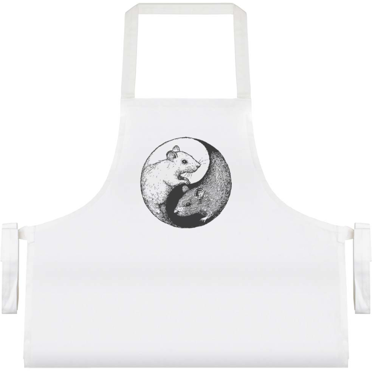 'Yin-Yang Rats' Unisex Cooking Apron - White - Unisex Kitchen Bib for Baking, Barbecues, Crafts and Gifts (AP00081546)