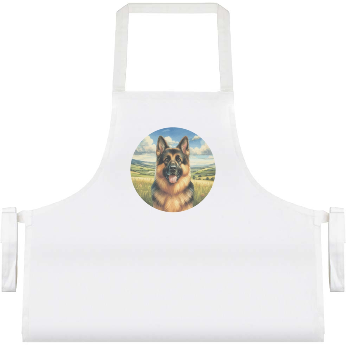 'Happy German Shepherd' Unisex Cooking Apron - White - Unisex Kitchen Bib for Baking, Barbecues, Crafts and Gifts (AP00084314)