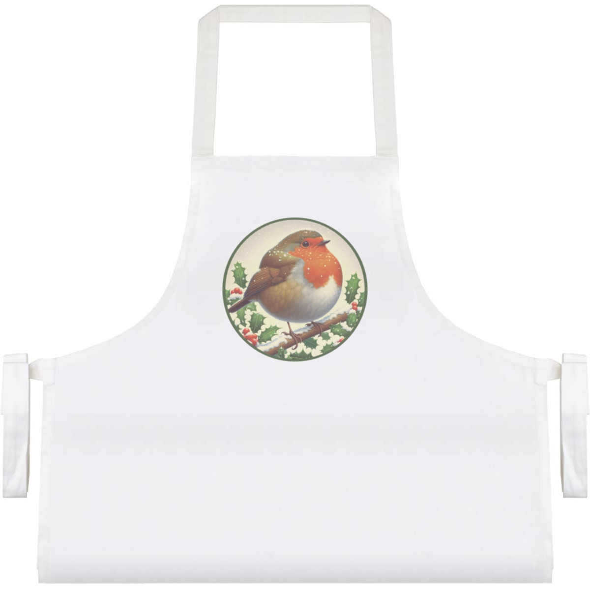 'Whimsical Round Robin' Unisex Cooking Apron - White - Unisex Kitchen Bib for Baking, Barbecues, Crafts and Gifts (AP00084411)