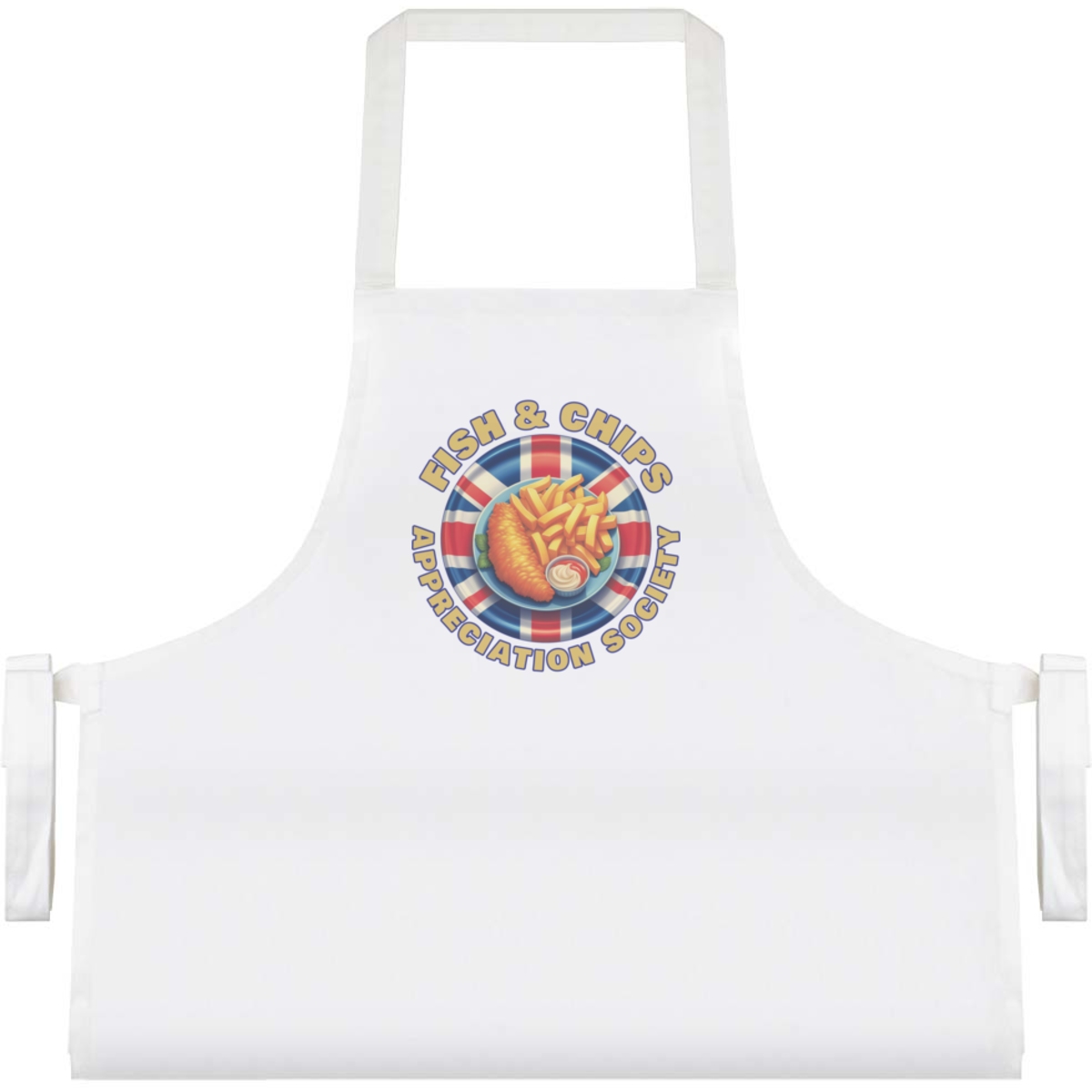 'Fish & Chips Society' Unisex Cooking Apron - White - Unisex Kitchen Bib for Baking, Barbecues, Crafts and Gifts (AP00085000)