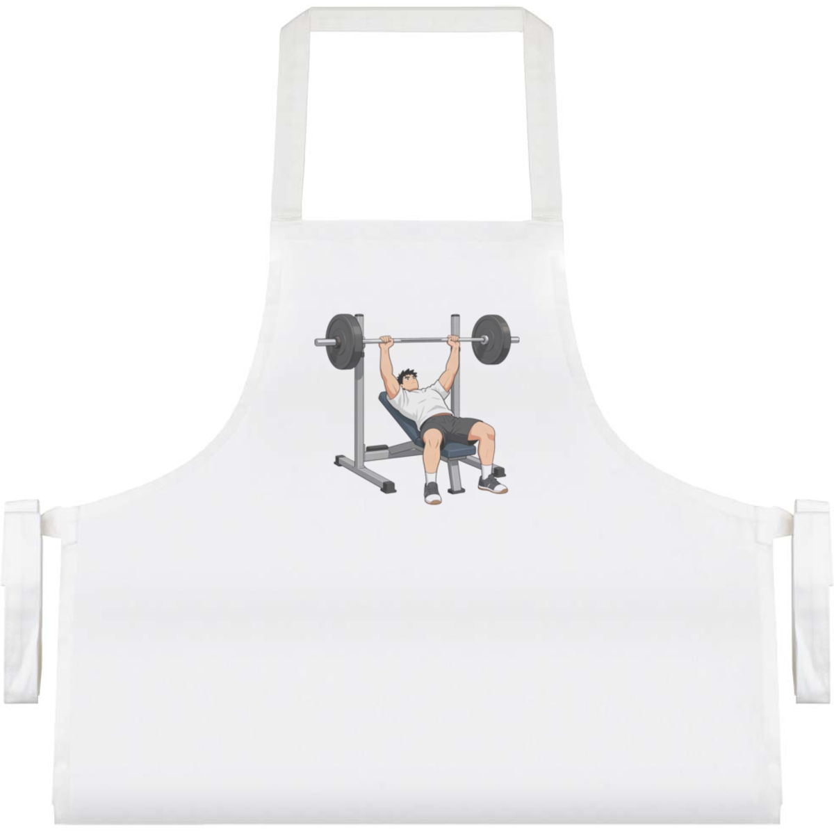 'Man Using Bench Press' Unisex Cooking Apron - White - Unisex Kitchen Bib for Baking, Barbecues, Crafts and Gifts (AP00094381)
