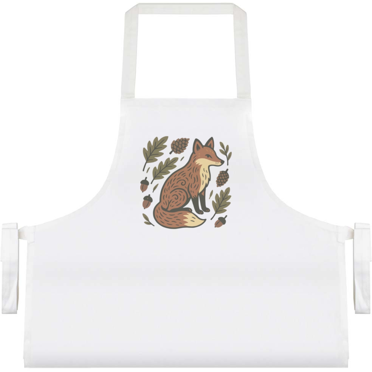 'Folk Style Woodland Fox' Unisex Cooking Apron - White - Unisex Kitchen Bib for Baking, Barbecues, Crafts and Gifts (AP00094859)