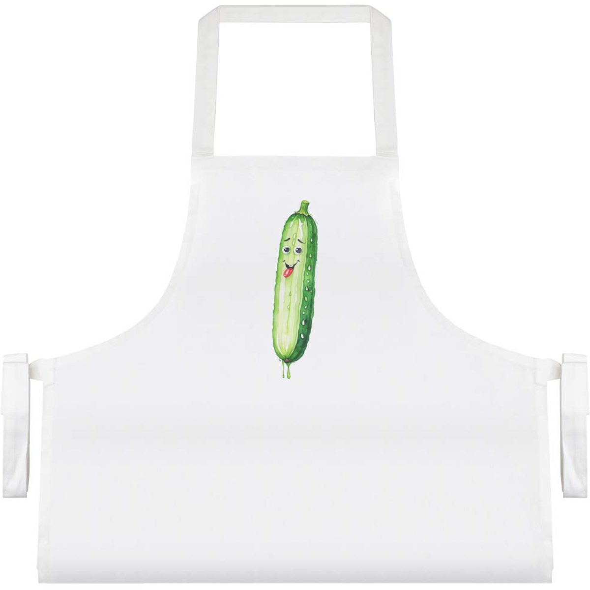 'Cheeky Cucumber' Unisex Cooking Apron - White - Unisex Kitchen Bib for Baking, Barbecues, Crafts and Gifts (AP00099107)