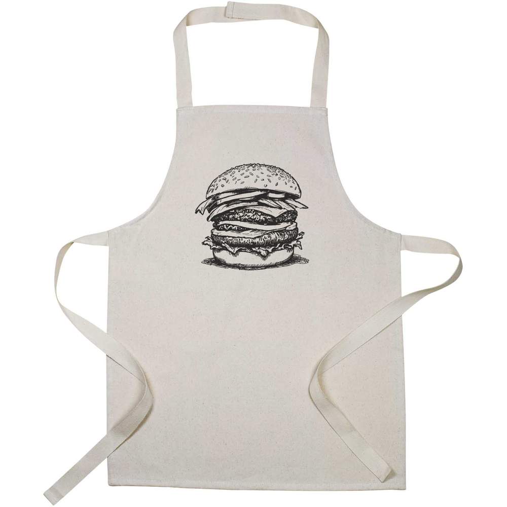 'Stacked Burger' Kids Canvas Cooking Apron - Children's Kitchen Bib for Baking, Crafts and Messy Play (AP00070410)