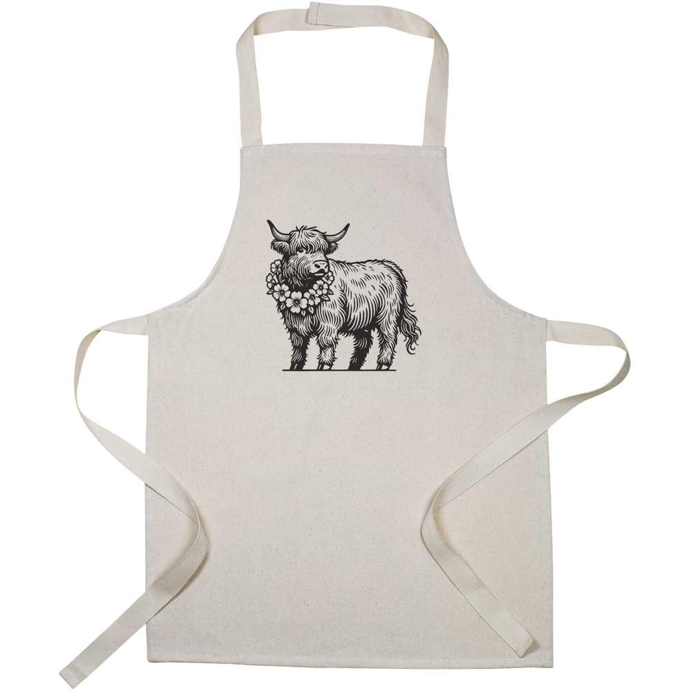 'Highland Cow With Flower Garland' Kid’s Cooking Apron (AP00076125)