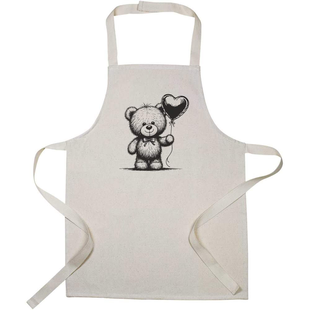 'Teddy & Heart Balloon' Kids Canvas Cooking Apron - Children's Kitchen Bib for Baking, Crafts and Messy Play (AP00078186)