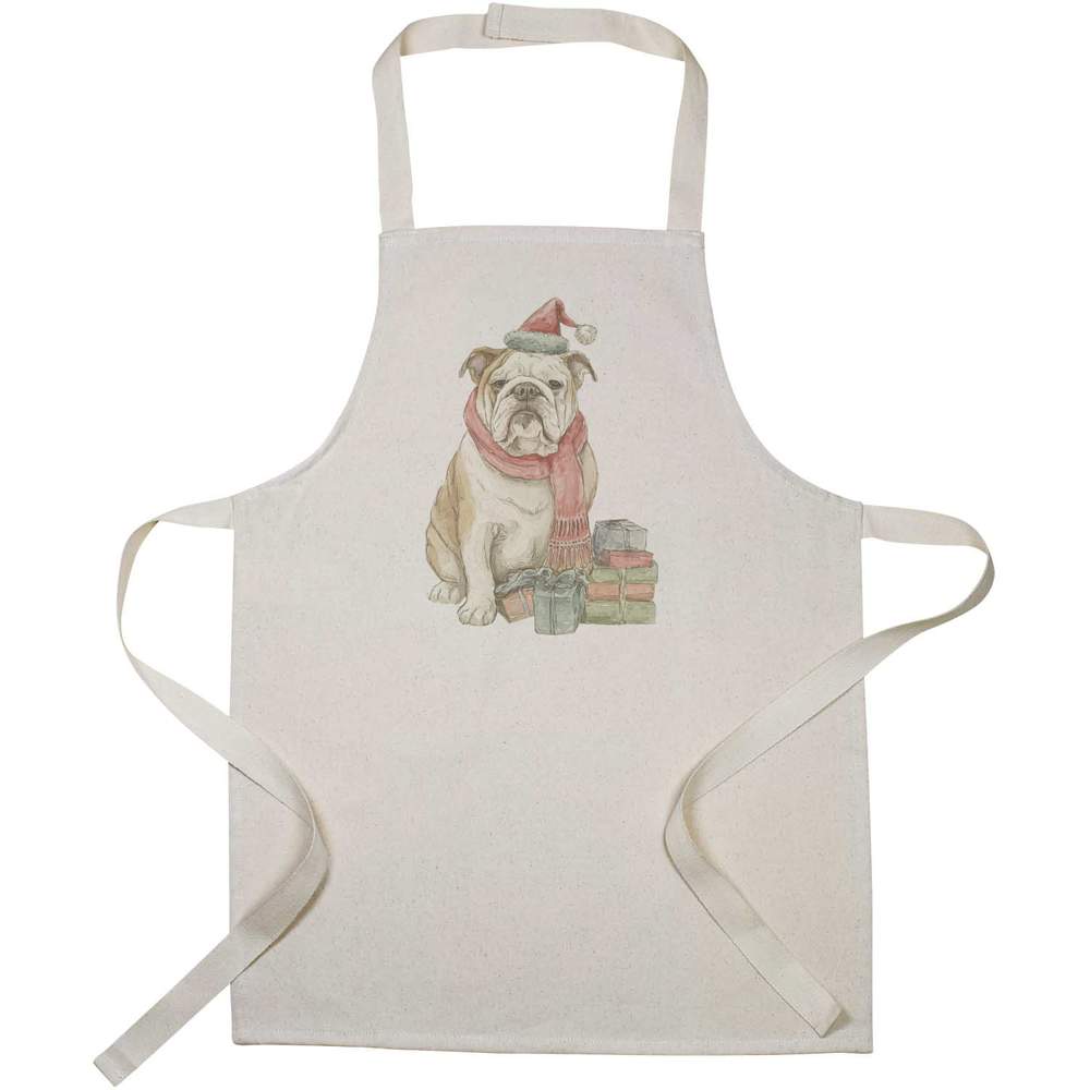 'Christmas Bulldog & Gifts' Kids Canvas Cooking Apron - Children's Kitchen Bib for Baking, Crafts and Messy Play (AP00083930)