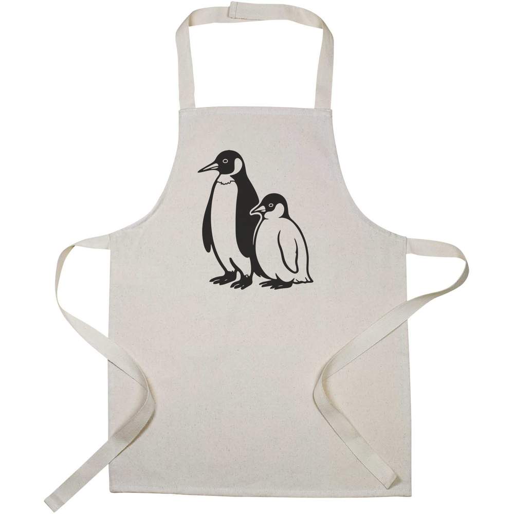 'Penguin Mother & Chick' Kids Canvas Cooking Apron - Children's Kitchen Bib for Baking, Crafts and Messy Play (AP00086017)