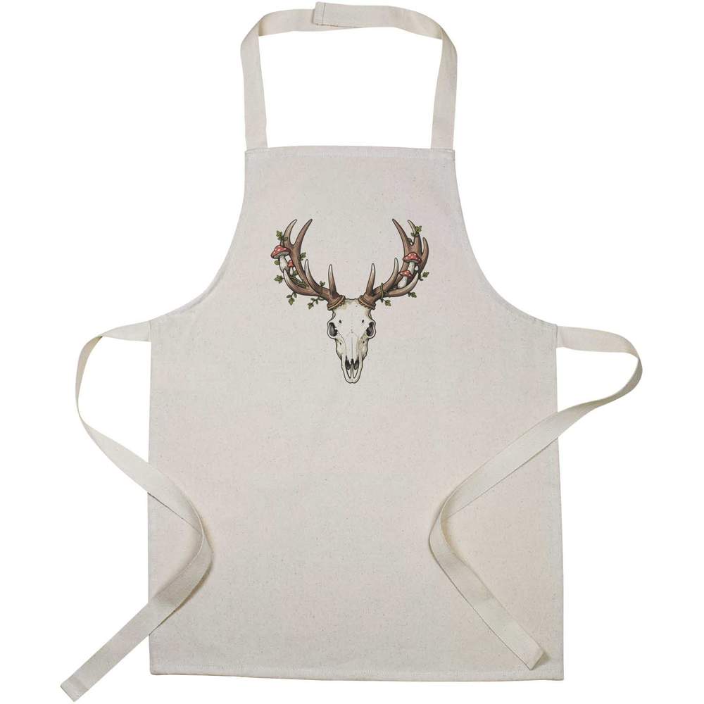'Deer Skull & Mushrooms' Kids Canvas Cooking Apron - Children's Kitchen Bib for Baking, Crafts and Messy Play (AP00092991)
