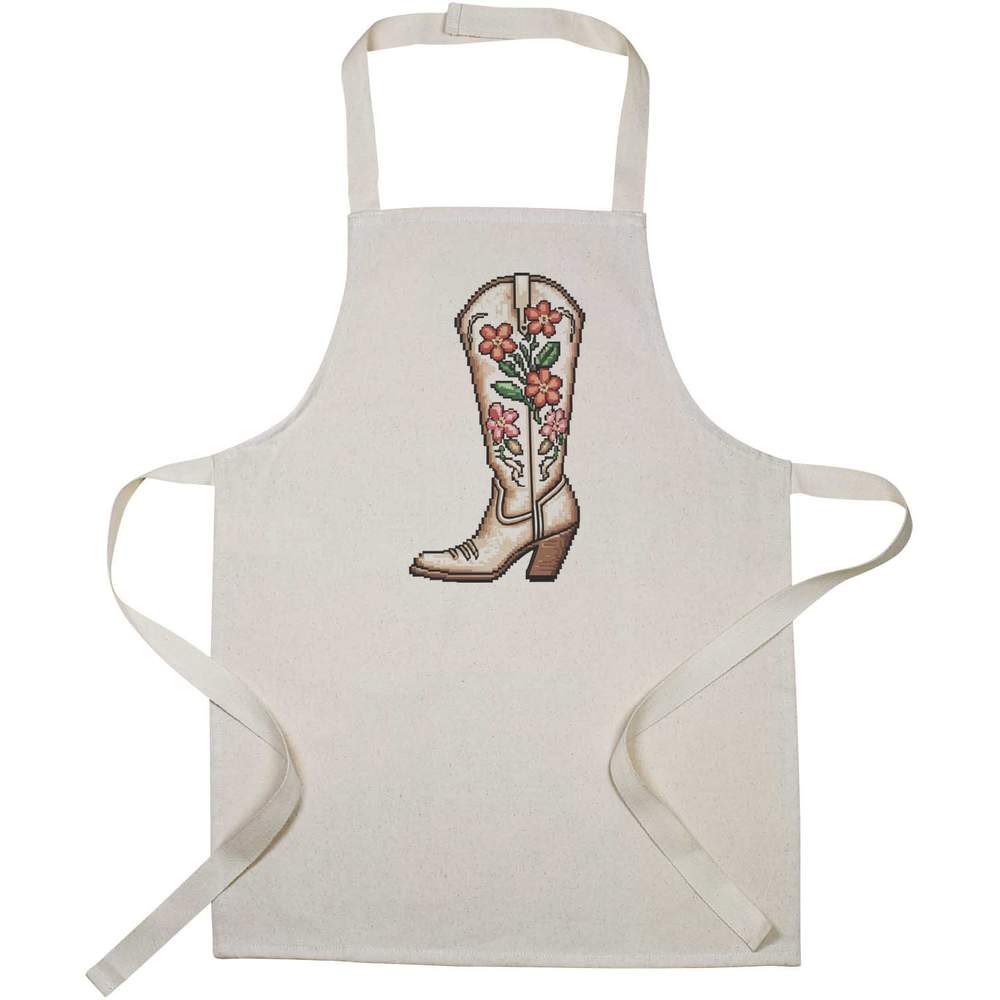'Pixel Style Cowgirl Boot' Kids Canvas Cooking Apron - Children's Kitchen Bib for Baking, Crafts and Messy Play (AP00093085)