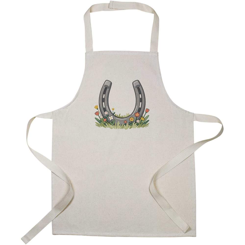'Horseshoe & Wildflowers' Kids Canvas Cooking Apron - Children's Kitchen Bib for Baking, Crafts and Messy Play (AP00093097)