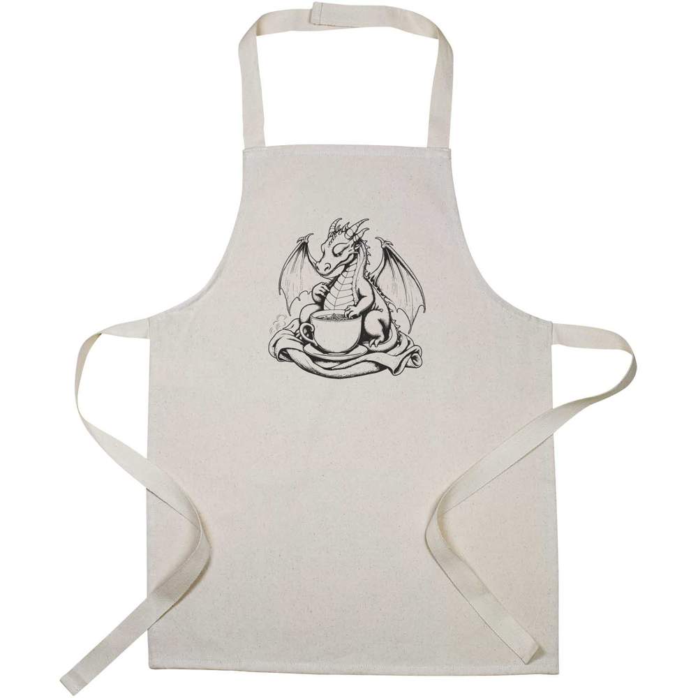 'Chubby Dragon With Soup' Kids Canvas Cooking Apron - Children's Kitchen Bib for Baking, Crafts and Messy Play (AP00093217)