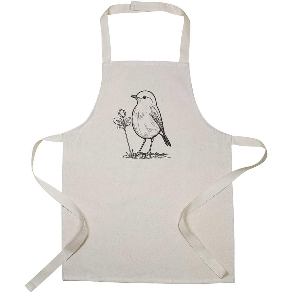 'Robin with Seedling' Kids Canvas Cooking Apron - Children's Kitchen Bib for Baking, Crafts and Messy Play (AP00094530)