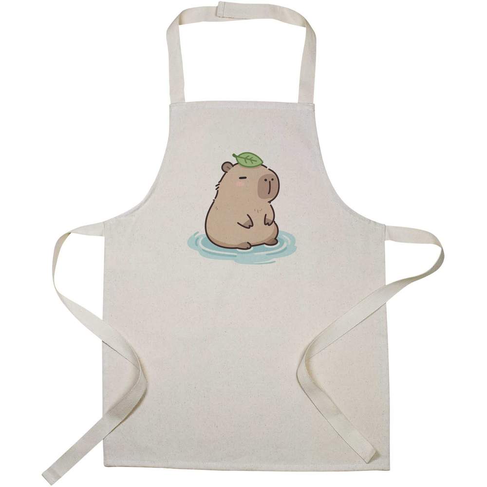 'Capybara with Leaf' Kids Canvas Cooking Apron - Children's Kitchen Bib for Baking, Crafts and Messy Play (AP00096525)