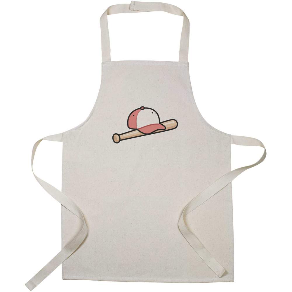 'Baseball Bat & Cap' Kids Canvas Cooking Apron - Children's Kitchen Bib for Baking, Crafts and Messy Play (AP00097183)