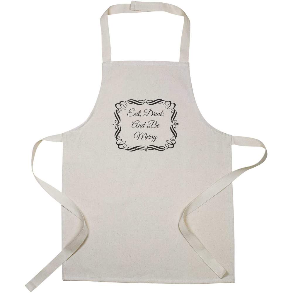 'Eat Drink And Be Merry' Kids Canvas Cooking Apron - Children's Kitchen Bib for Baking, Crafts and Messy Play (AP00098069)