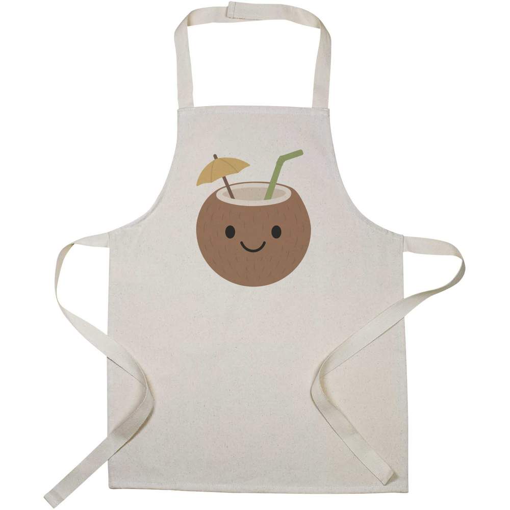 'Happy Coconut Drink' Kids Canvas Cooking Apron - Children's Kitchen Bib for Baking, Crafts and Messy Play (AP00099142)