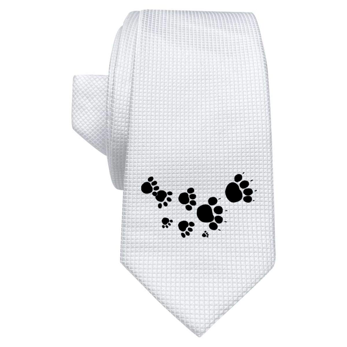 'Paw Prints' White Tie / Necktie with Gift Box (AT00000038)