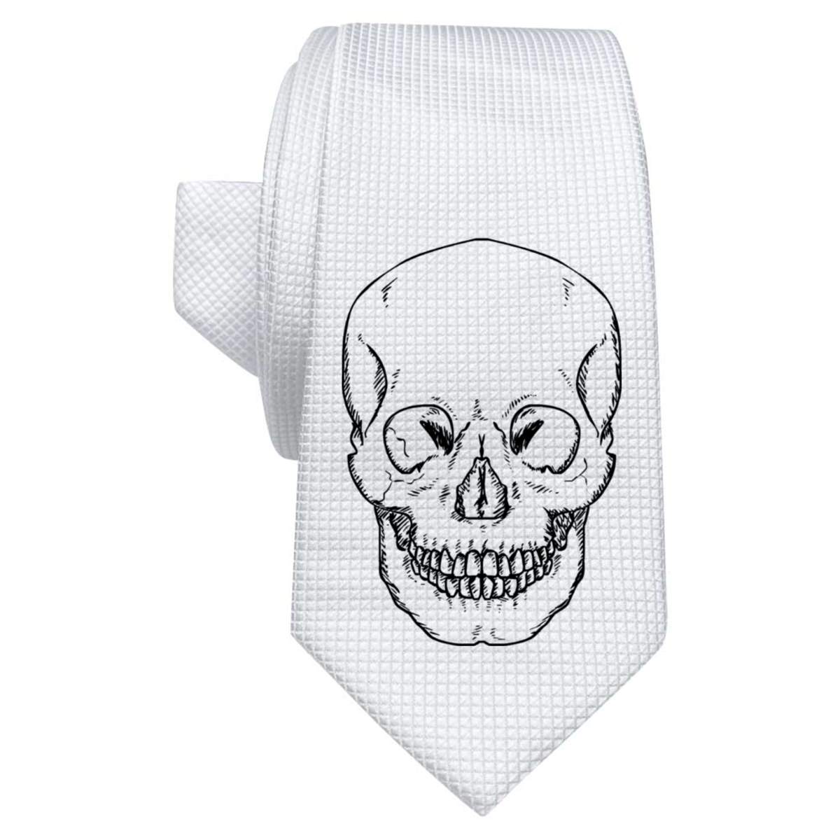 'Forward Facing Skull' White Tie / Necktie with Gift Box (AT00000087)