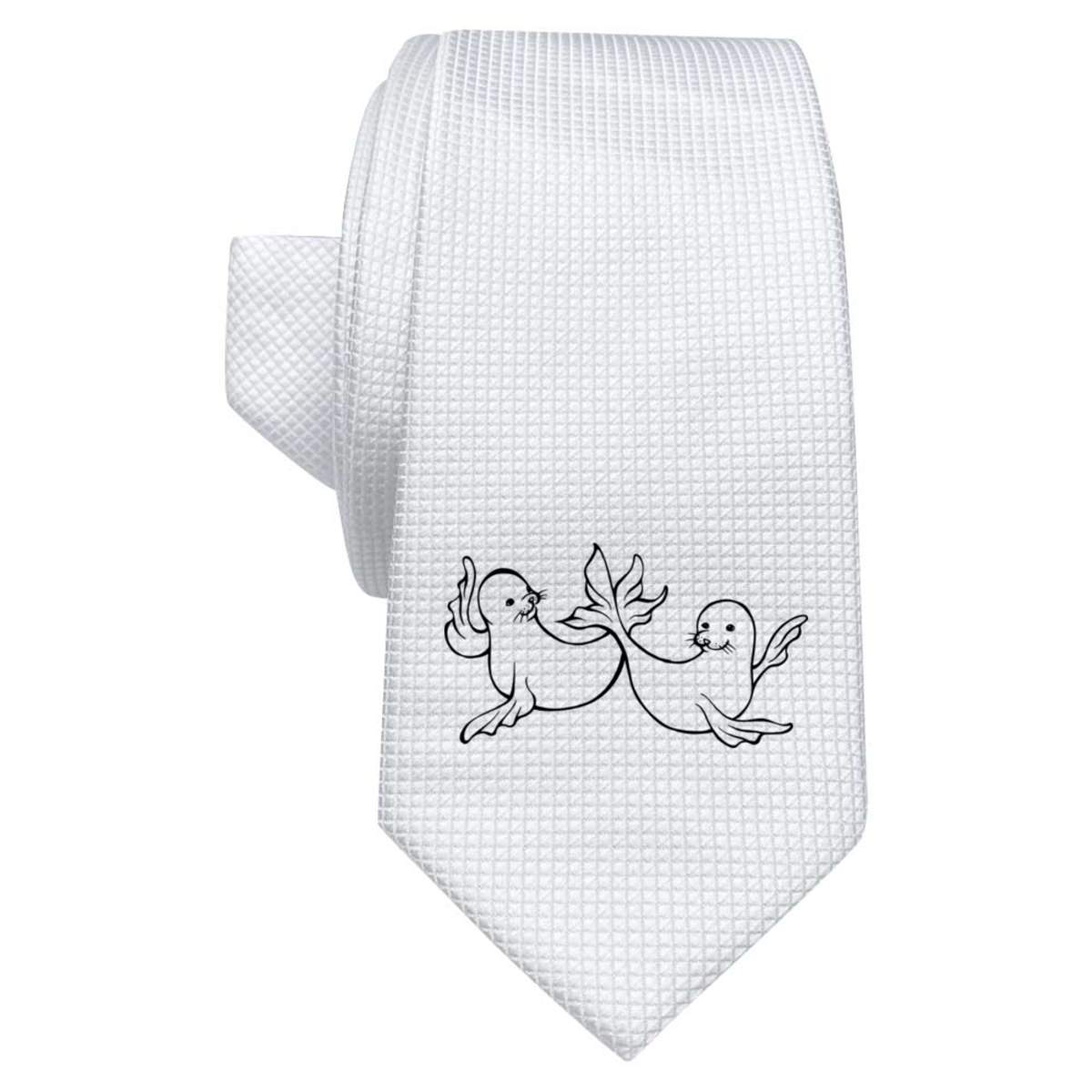 'Seals' White Tie / Necktie with Gift Box (AT00000121)