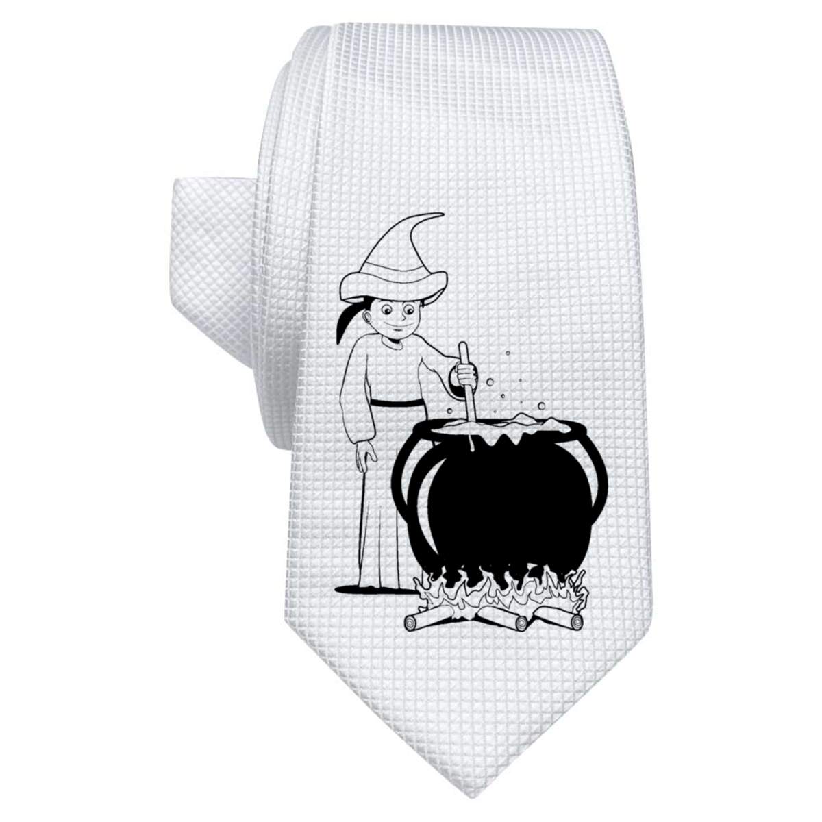 'Witch & Cauldron' White Tie / Necktie with Gift Box (AT00000265)