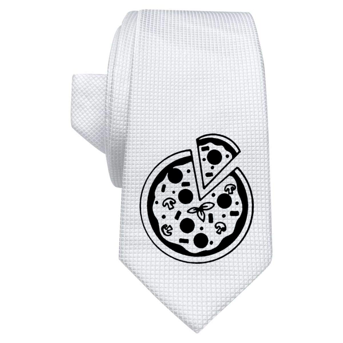 'Pizza' White Tie / Necktie with Gift Box (AT00000280)