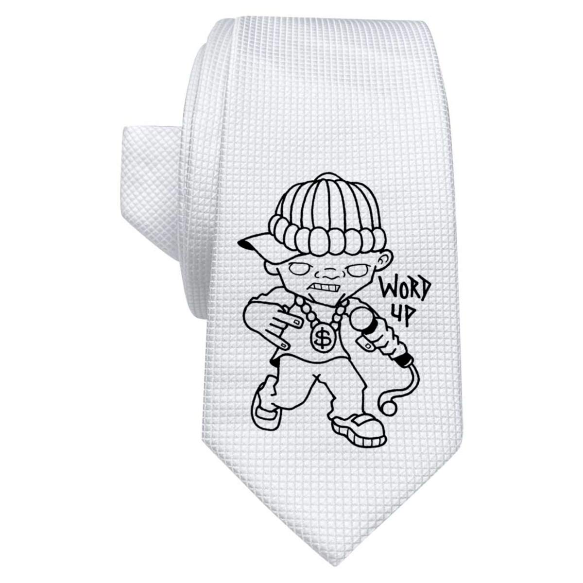 'Gangsta Rapper' White Tie / Necktie with Gift Box (AT00000308)
