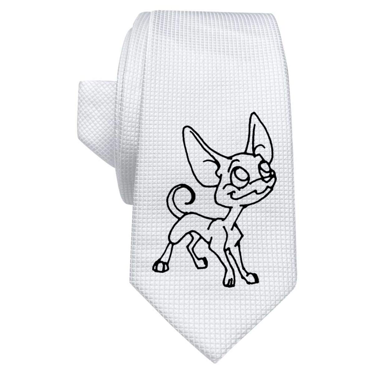 'Chihuahua Dog' White Tie / Necktie with Gift Box (AT00000376)