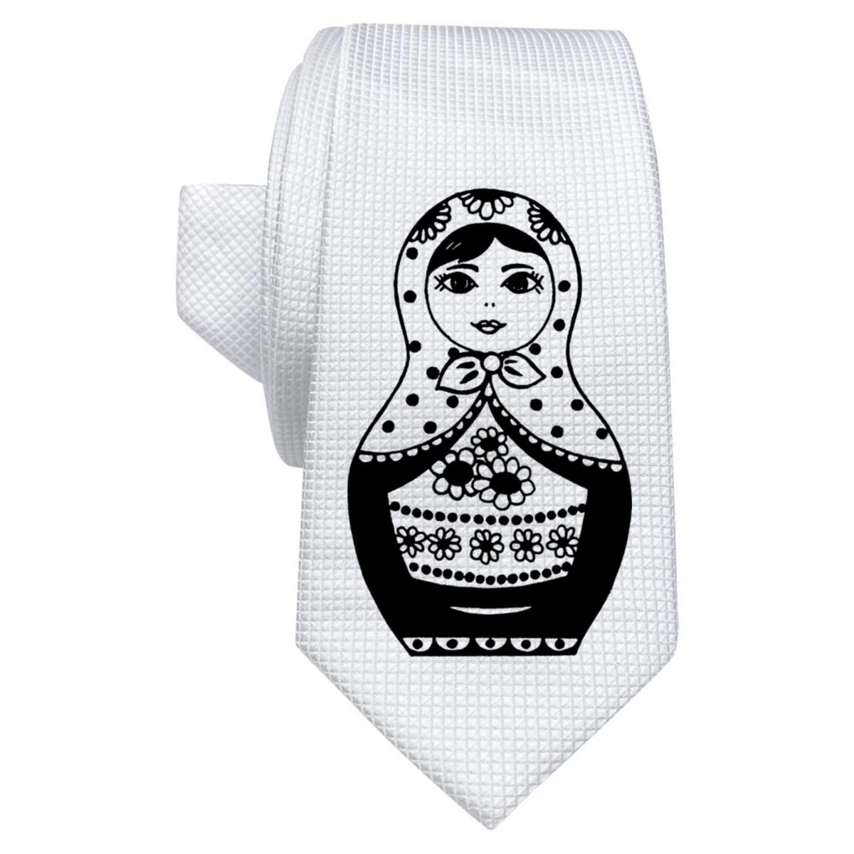 'Matryoshka Doll' White Tie / Necktie with Gift Box (AT00000508)
