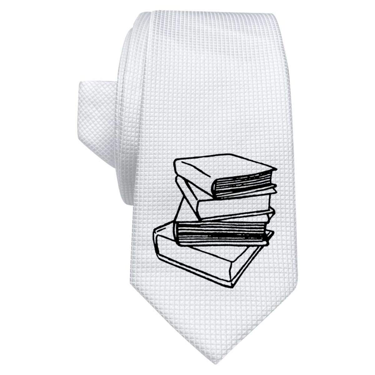 'Books' White Tie / Necktie with Gift Box (AT00000650)