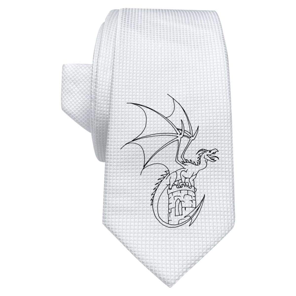 'Dragon' White Tie / Necktie with Gift Box (AT00000658)