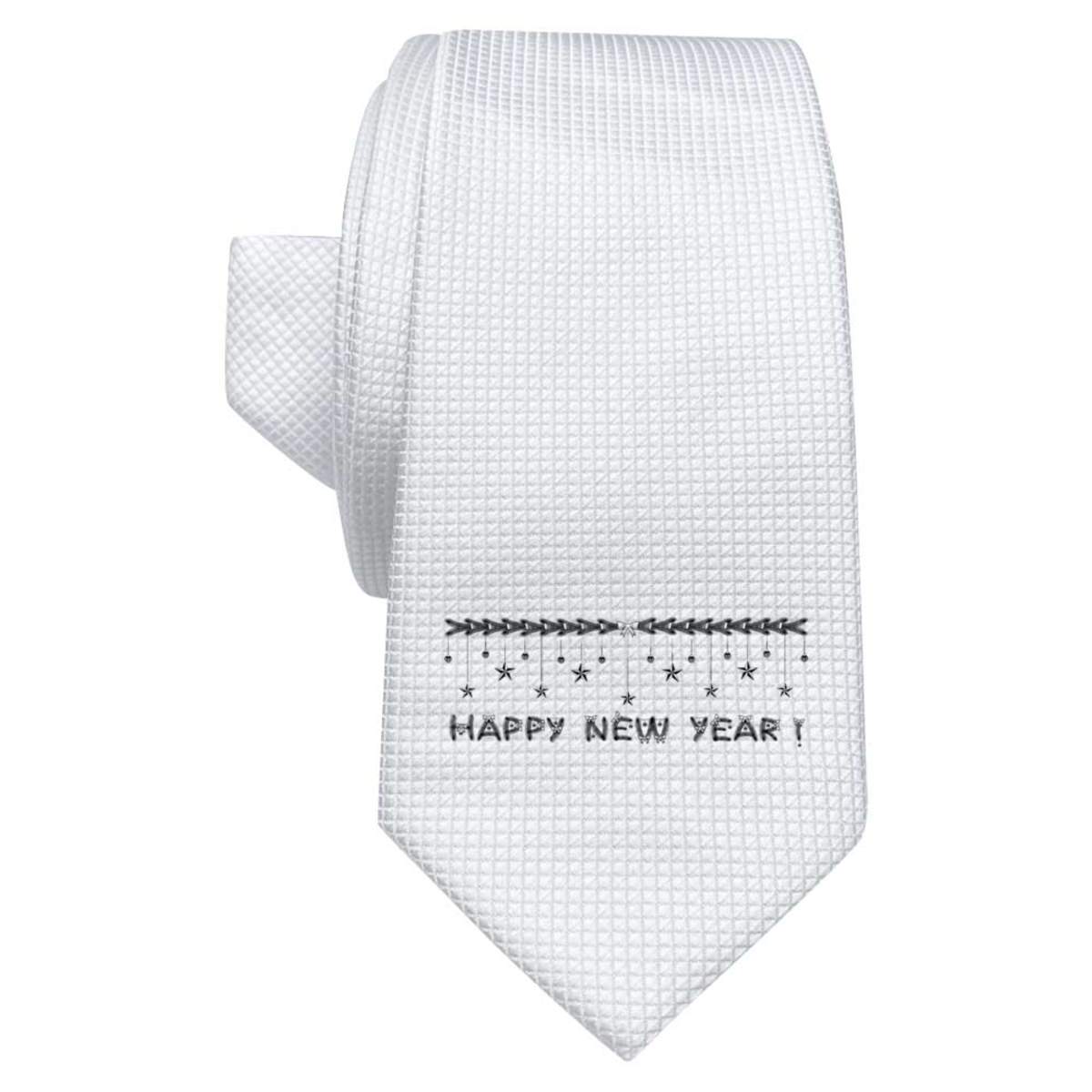 'Happy New Year Banner' White Tie / Necktie with Gift Box (AT00000710)
