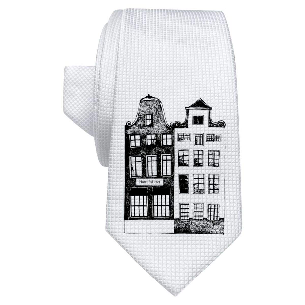 'Amsterdam Buildings' White Tie / Necktie with Gift Box (AT00000953)