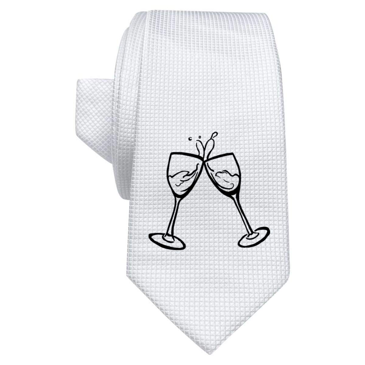 'Wine Glasses' White Tie / Necktie with Gift Box (AT00001176)